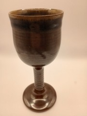 Handcrafted Ceramic Art Pottery Goblet Brown Red Golds Signed