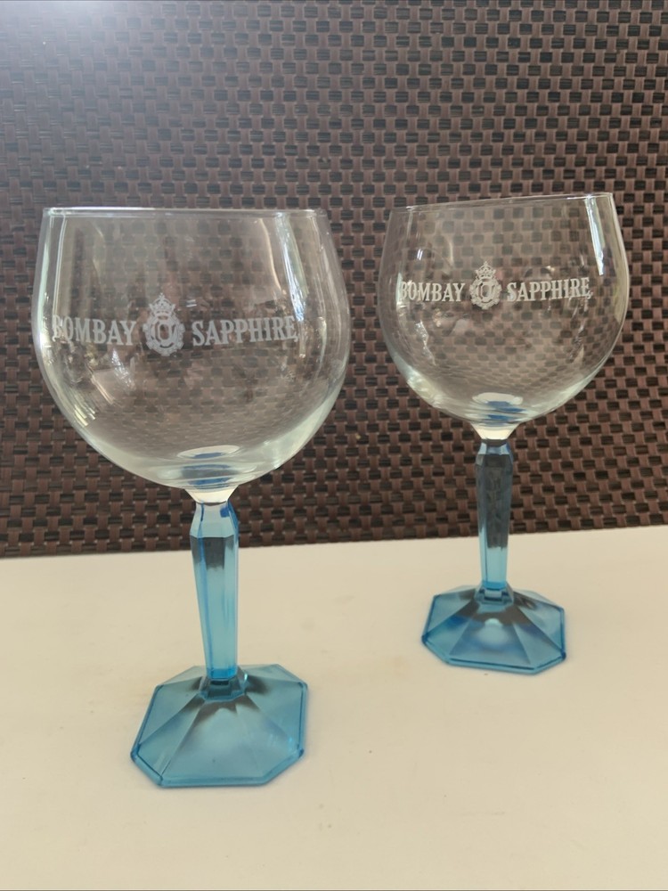 2 X Hexagon Base Bombay Sapphire Large Balloon Gin Glasses 7.75”x3.25” NIB