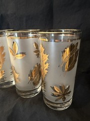 Set of 3 Libbey Highball Frosted and Gold Leaf drinking Glasses tumbler 12 oz