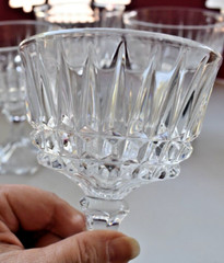 4 ~ Coupe Champagne American Brilliant Cut Crystal Polygon Stem 5.25″ VTG