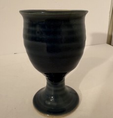Art Studio Pottery Goblet/Chalice Footed-Tricolor Drip Glaze-Handmade