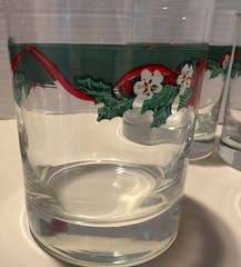 6 LIBBEY Tienshan Deck The Halls POINSETTIA Double Old Fashioned Glasses 12 Oz