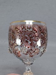Bohemian Harrach Maroon & Gold Scrollwork Hock Wine Roemer Circa 1870-1900