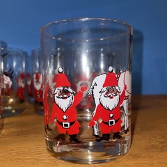 Christmas Georges Briard MCM Signed 6 Santa Lowball Rocks Glasses Orig Box