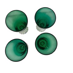 Set Of 4 Vintage Anchor Hocking Emerald Pedestal Glasses On Beaded Base. 7” Tall