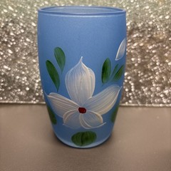 4 Tumblers Gay Fad Bartlett Collins Glasses Hand Painted Flowers Frosted