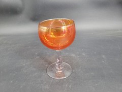 Vintage Iridescent Tangerine Glass Wine Glass with Long Stem 6.5″ Tall