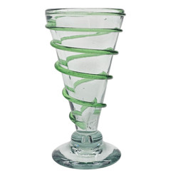 VTG Mexican Hand Blown Green Swirl Iced Tea Glasses Set of 3 Art Goblets 7″