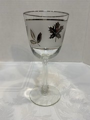 6 Vtg MCM Silver Rim Stemmed Frosted Wine Glasses Metallic Leaf Goblet 7.25″