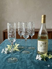 Hand-painted 220ml Prosecco/champagne glass textured «Daisy» design Set Of 4