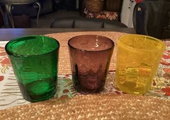 Lot Of 3 BEI Jewel Tone Tumblers 4” Colored Glass