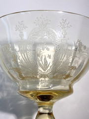3 Blue Bell Yellow Tiffin-Franciscan Etched Champagne Sherbert 6″ Glasses