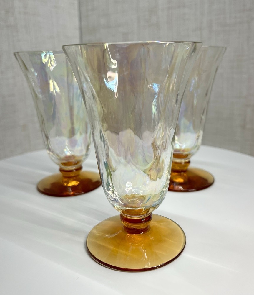 Vtg Fostoria Loop Optic Footed Tumbler Glasses EUC MCM Glass Set Of 3 Retro