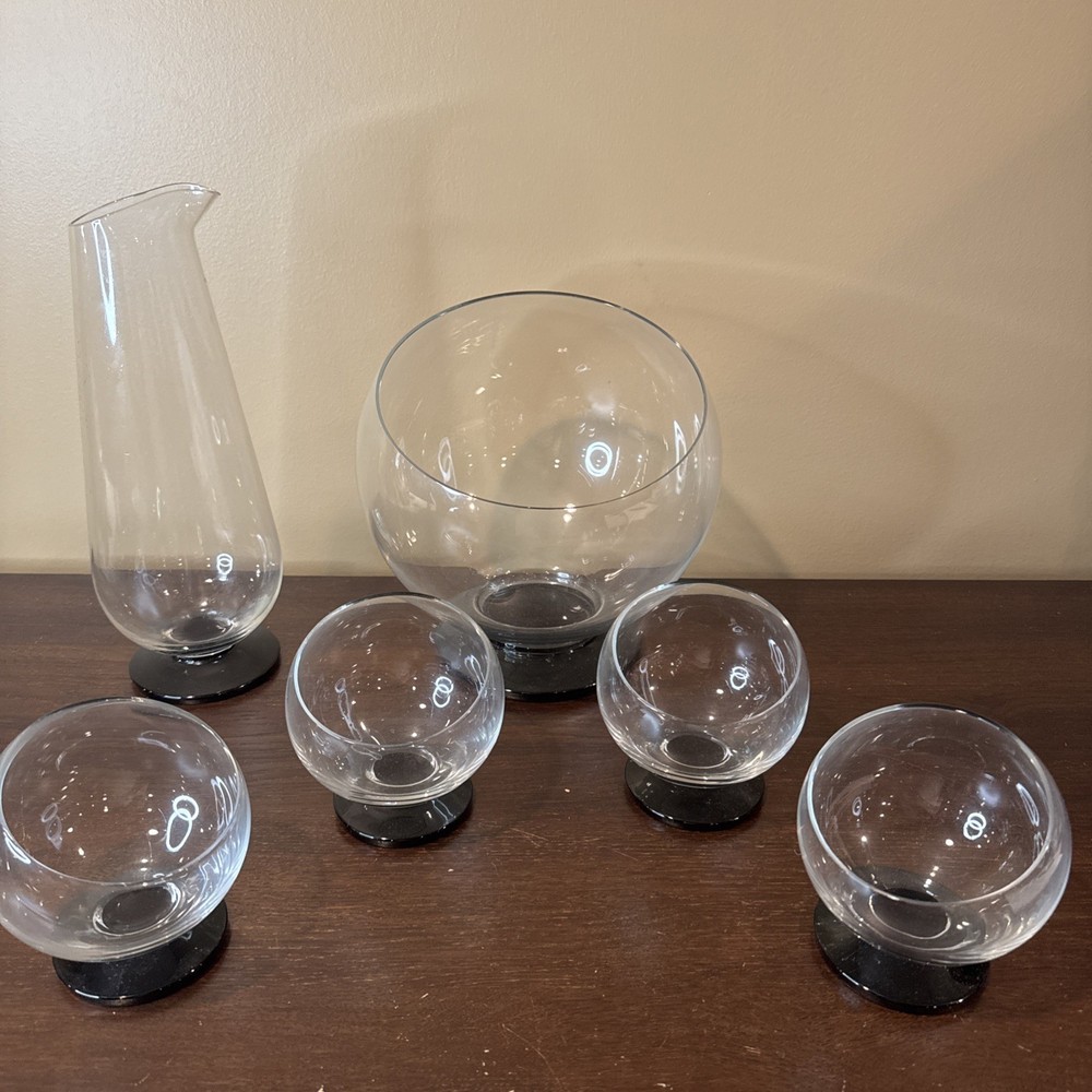 Morgantown Glass ODDBALL Hospitality Bowl, Pitcher, 4 Cocktail Glasses Slant MCM