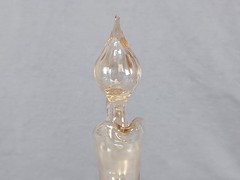 Bohemian Hand Enameled White Floral Optic Molded Amber Glass Liquor Cordial Set