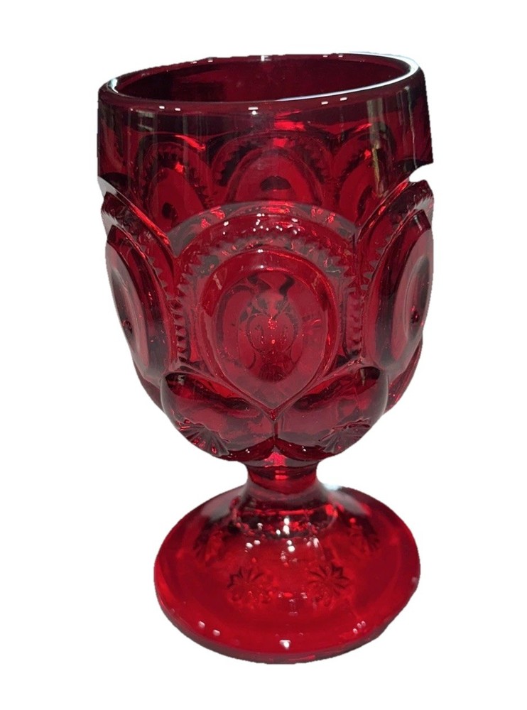 LE Smith Ruby Red Glass Goblet Moon And Stars Vintage 10 oz