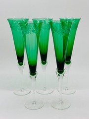 5 Lenox Holiday Gems Emerald Green Toasting Champagne Flutes 11″ Etched Holly