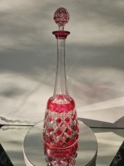 Rare 12″ Decanter Crystal glass Red Cut to clear Val St Lambert Gevaert Carlton