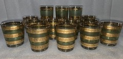 Vintage Bar Ware Mid Century Modern Gold Green Starlyte Cocktail Glasses 14