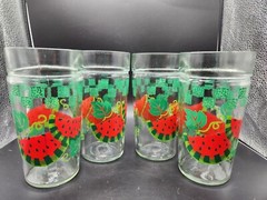Anchor Hocking 16 Oz Watermelon Jelly Jar Drinking Glasses Set Of 4 Vintage