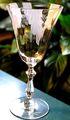 Vtg Set 7 HUNTINGTON OPTIC CRYSTAL Water Goblets FROSTED DRAPED LEAVES c1931