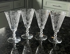 Set of 4 Vintage Cambridge Diane Etched Optic 9-Ounce Footed Goblets