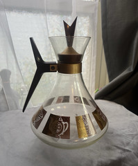 Vintage Inland Glass Atomic Coffee Carafe MCM Atomic Gold + Brown Twin Peaks