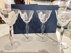 Morgantown Mayfair Etched Crystal Cocktail Wine Glasses Set of 4 1930s