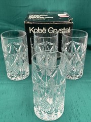 4 KOBE West Germany Lead CRYSTAL Diamond Cut HI-BALL 14 oz Glasses in Orig Box