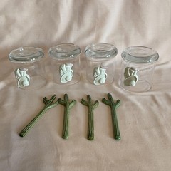 Set 4 Cactus Rocks Glasses Green Ceramic Sombrero Stir Sticks Barware Unmarked
