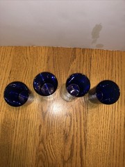 Set Of 4 Vintage LIBBEY Cobalt Blue 4″ Drinking Glasses Tumblers 4-5/16” Tall.