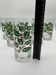 Indiana Holly Berry Holiday Tumbler Glasses Set 6 Green Red Christmas Decor 5.5″