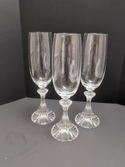 lot of 3 MIKASA CRYSTAL «THE RITZ» 8 1/2″ CHAMPAGNE FLUTE GLASSES RIBBED STEM