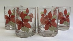 Vtg Block Spal Poinsettias Portugal Bar Glasses Set Of 4 By Mary Lou Goertzen