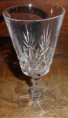 Signed Royal Crystal Rock Embossed Cut Stem Fan & Criss-cross Straight Goblet A2