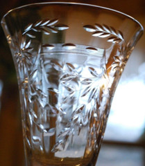 SENECA Antique Set 4 ETCHED CRYSTAL WATER GOBLET GLASSES Hand Blown OPTIC Floral