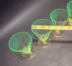Rare! Vintage Utility Glass Works True Vaseline Bi-Colored Stemware UGWS-09