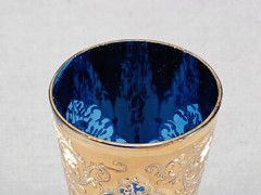 Bohemian Moser Type Hand Enameled Floral & Gold Scrollwork Cobalt Juice Glass B