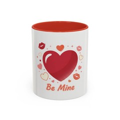 Valentine «Be Mine» Accent Coffee Mug — Heart & Kisses (11/15 oz)