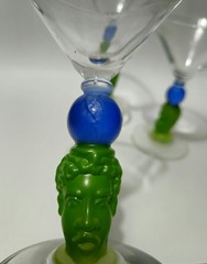 3 Richard Jolley 1996 Bombay Sapphire Martini Glass Green Head Blue Globe Stem