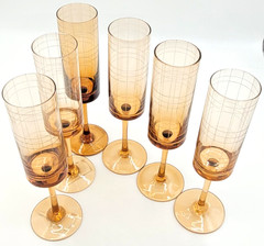 Vtg RARE Mikasa Studio Nova Park Avenue Grid 6 Champagne Flutes Retired LIKE NEW