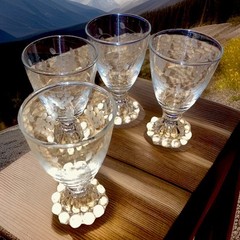 4- Footed Berwick Boopie Anchor Hocking Grape Design Cut #736 Glass Goblets