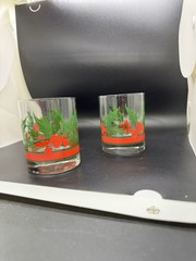 3 Libbey Holly & Berries Christmas Curved Flared Old Fashioned Glasses 10oz