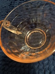 Unique Glass Coffee Cup Orange Carnival Footed Pressed Elegant Scroll Handle