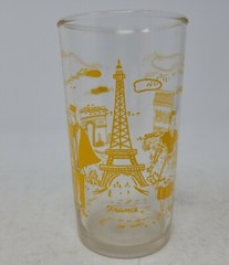 Vintage Painted Juice Glass France Paris Yellow Eifel Tower Café RARE