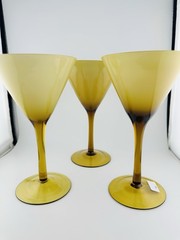 3 Carlo Moretti Martini Glasses Goblets Cased Amber Butterscotch Italy FREE SHIP