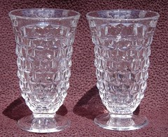 Pair of CLEAR Block Optic ~ 8 oz. Tumblers ~ Fostoria American ~ Vtg Cube Glass