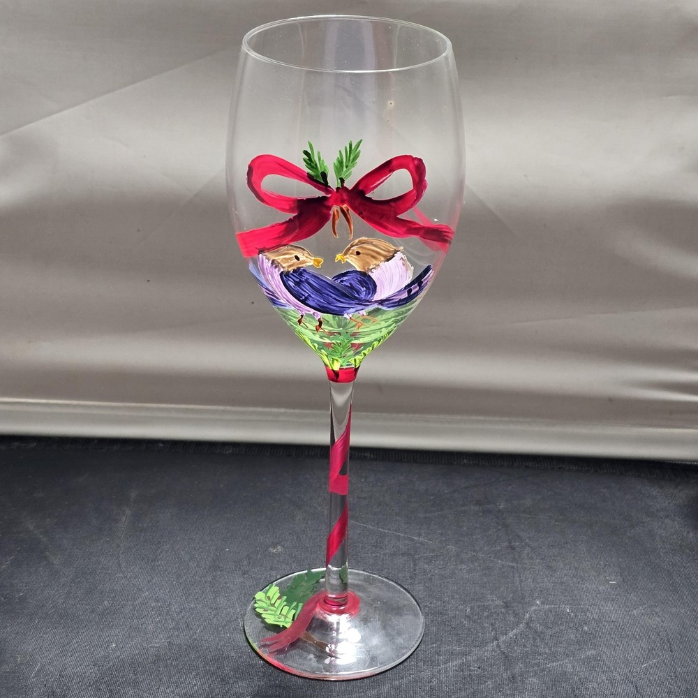 Block Basics 12 Days of Christmas Goblet 2 Turtle Doves Hand Painted 9 Inch
