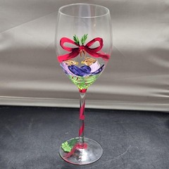 Block Basics 12 Days of Christmas Goblet 2 Turtle Doves Hand Painted 9 Inch
