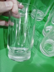 Vintage 6 Clear Glasses With Ribbed Base Juice Tumbler Glass 3 7/8 Inches Tall